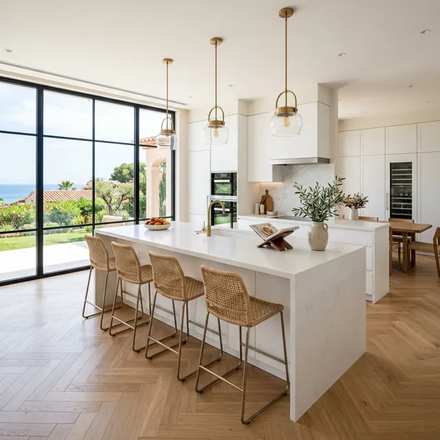 Cocina moderna con isla central reformada por En Reformas Alicante