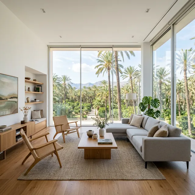 Salón moderno con vistas al palmeral – Reformas en Elche