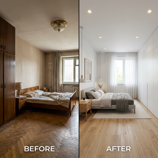 Antes y después de reforma integral de dormitorio en Alicante